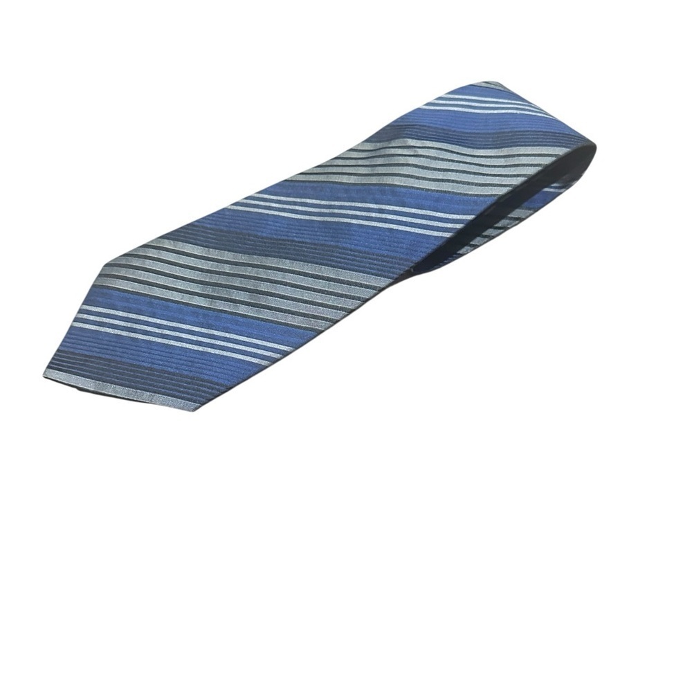 Ermenegildo Zegna Silk Tie Blue Gray Striped Made in Italy 3.5" Mens Necktie
